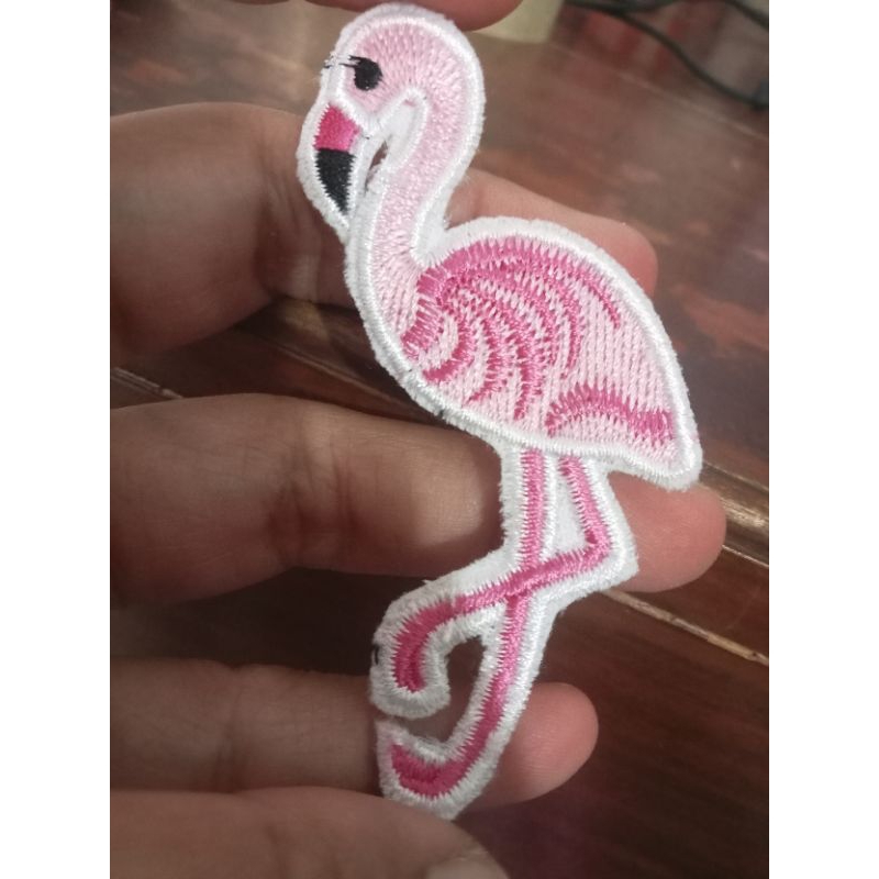 patch bordir burung flaminggo aksesoris tempelan baju