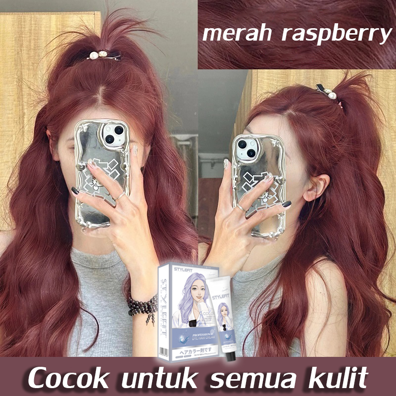 【COD】STYLE FIT Cat rambut merah raspberry 200ML Bahan upgraded warna tahan lama(cat rambut warna pin
