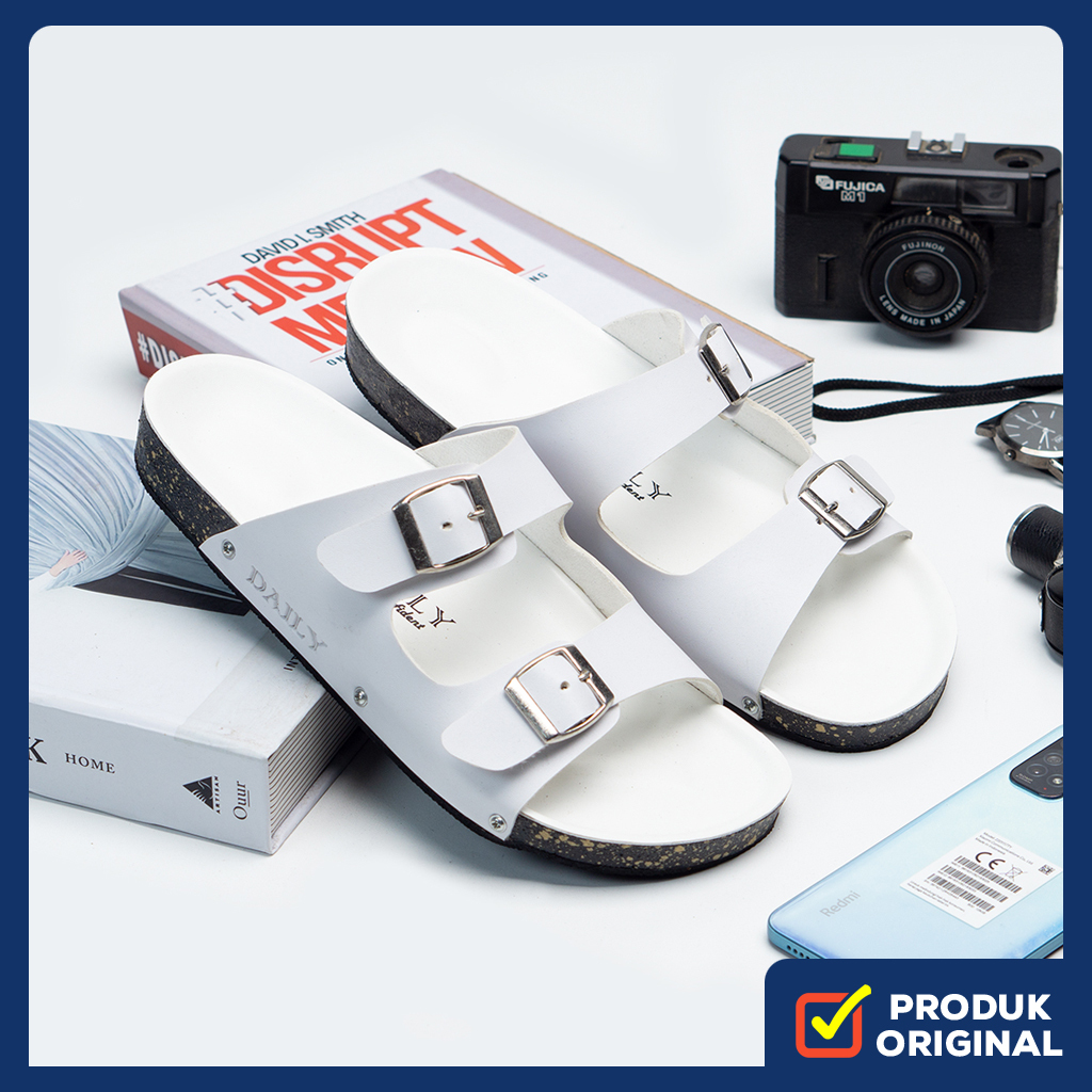 EFRON WHITE ORIGINAL x DAILY Sandal Casual Tali Putih Pria Sendal Slide Jalan Santai Harian Main Han