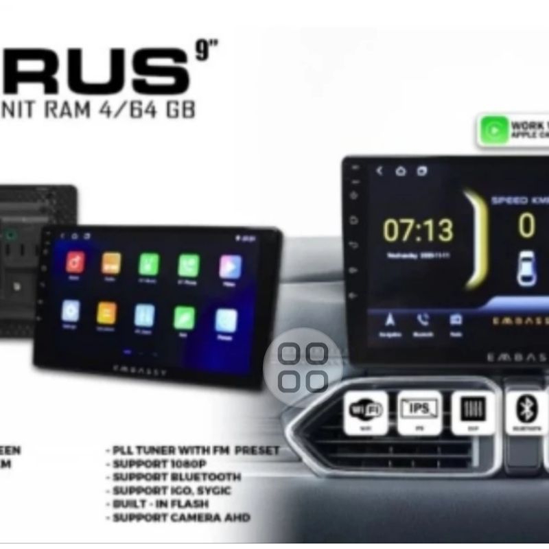 head unit tv mobil android 9 inch embassy taurus em-999 ram 4 gb + rom 64