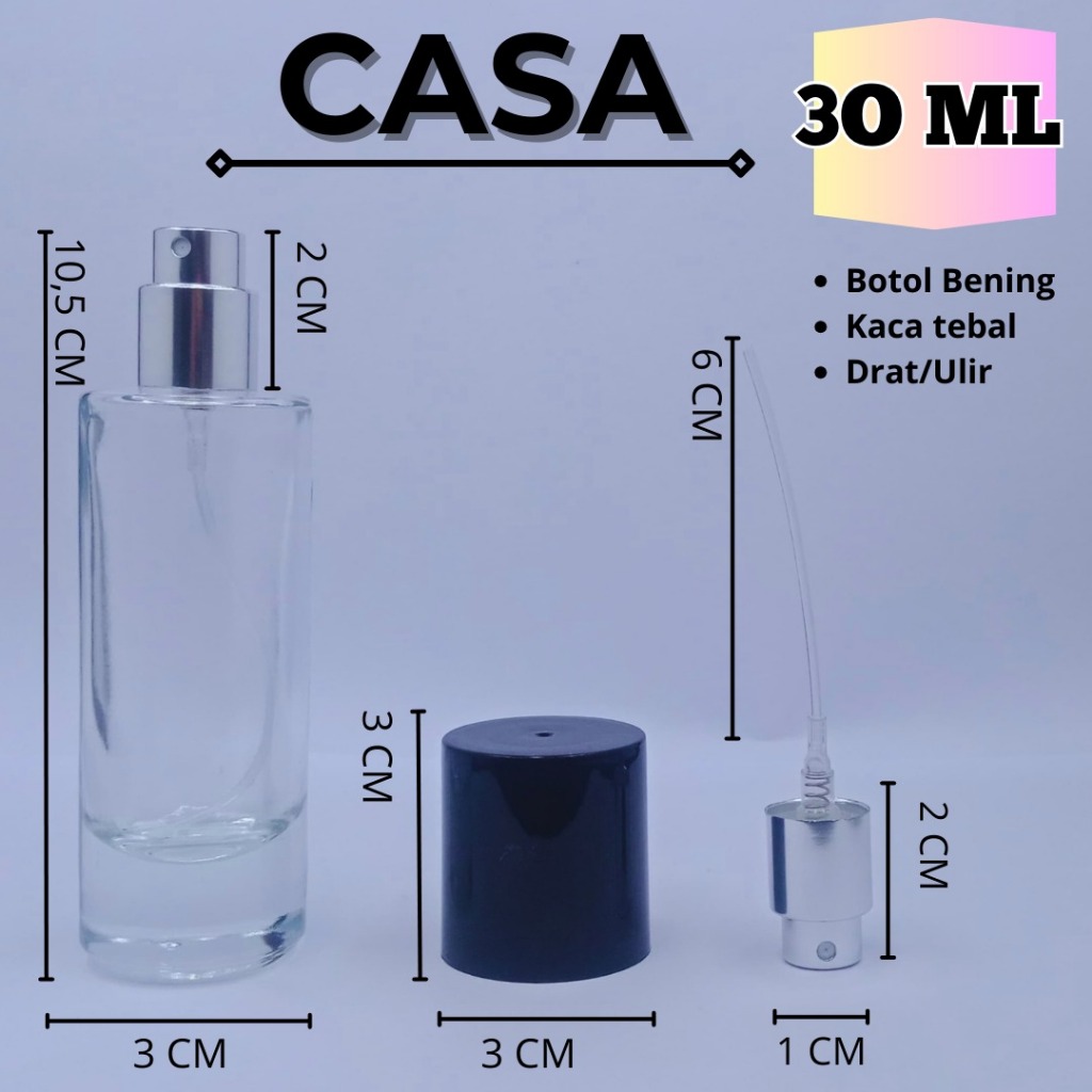 Botol parfum kosong Cassa drat tutup hitam 30ml/kaca/drat/Bottle parfume