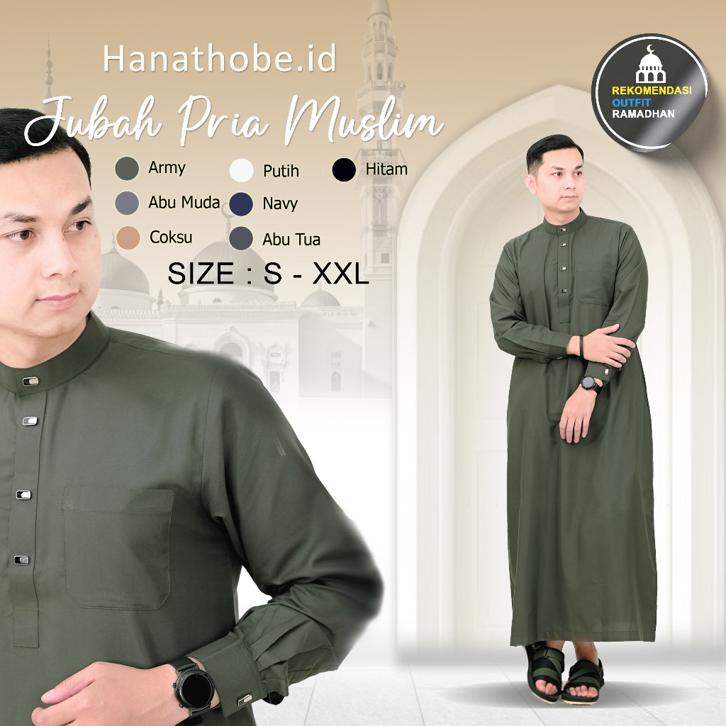 Jubah Gamis Pria Polos Panjang Lengan Manset Kancing Snep