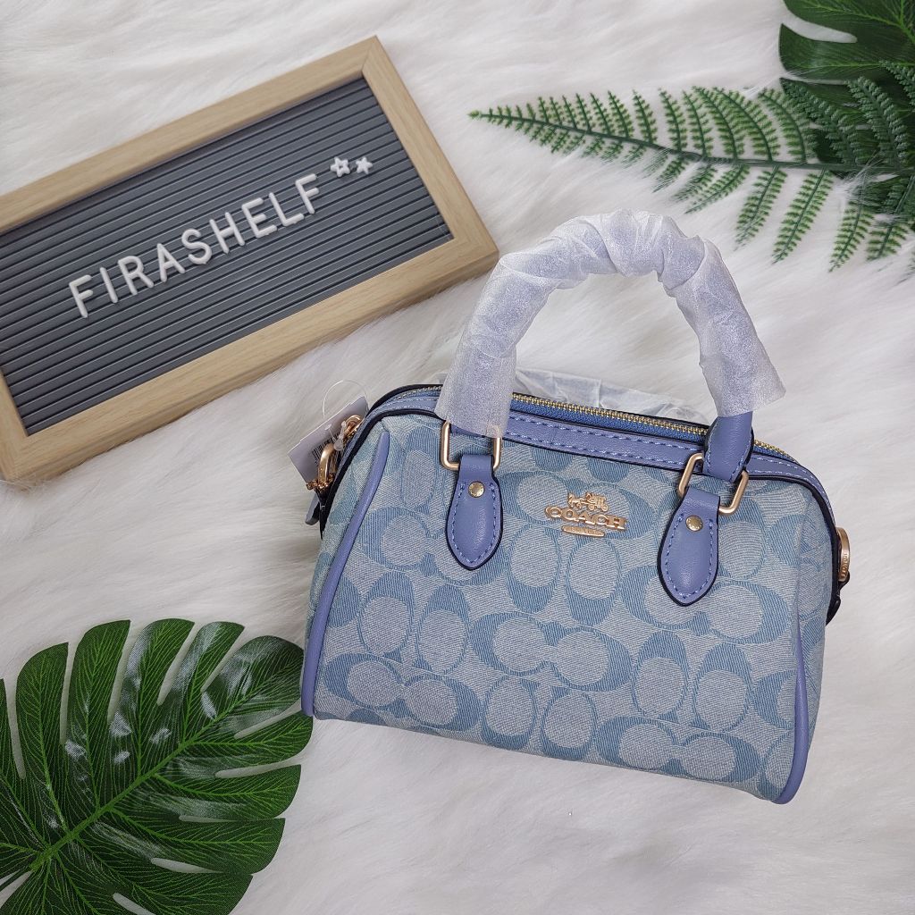 coach coc rowan mini speedy bag in signature chambray