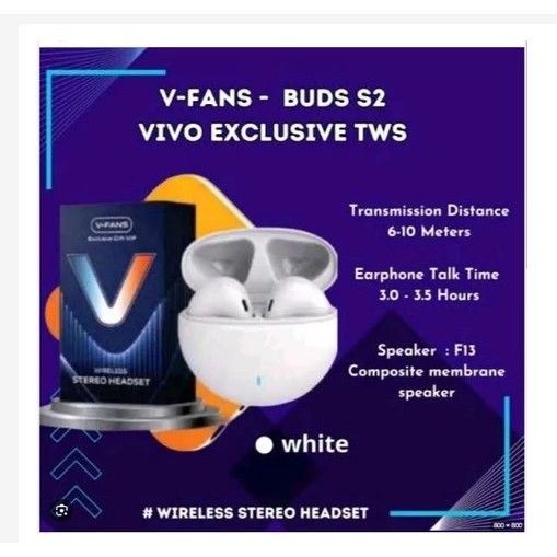 HEADSET BLUETOOTH Wireless TWS V-FANS Handsfree WIRELESS STEREO EARPHONE