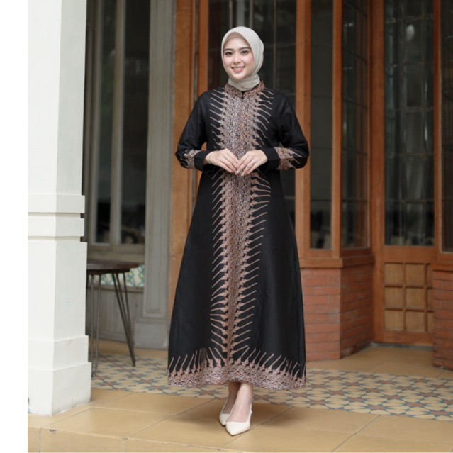 gamis batik motif modang warna hitam TANPA TRIKOT premium