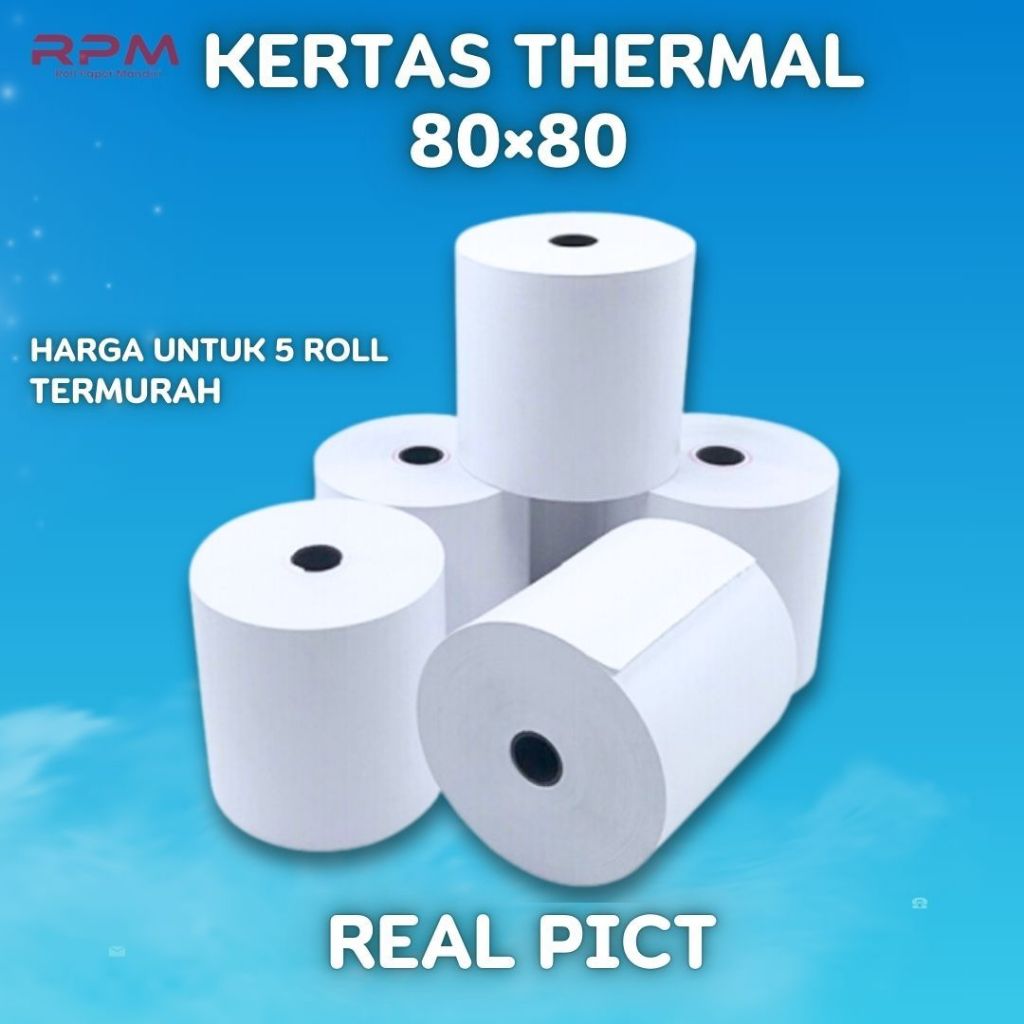 

5 Roll Kertas Struk Thermal 80x80mm 80x80 Termal Struk Kasir 80mm Printer Bluetooth Mini Portable