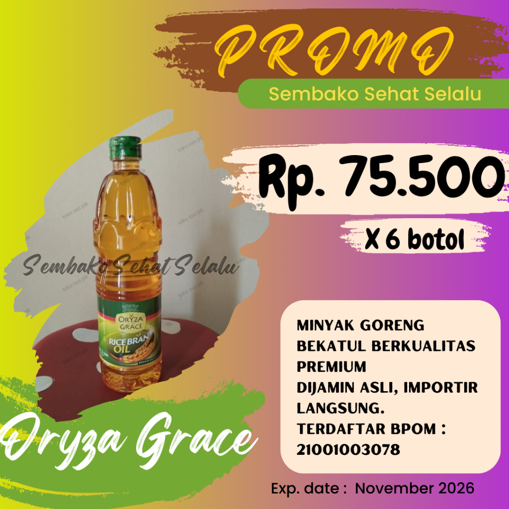 

ORYZA GRACE RICE BRAN OIL 1 LITER/Minyak goreng beras bekatul