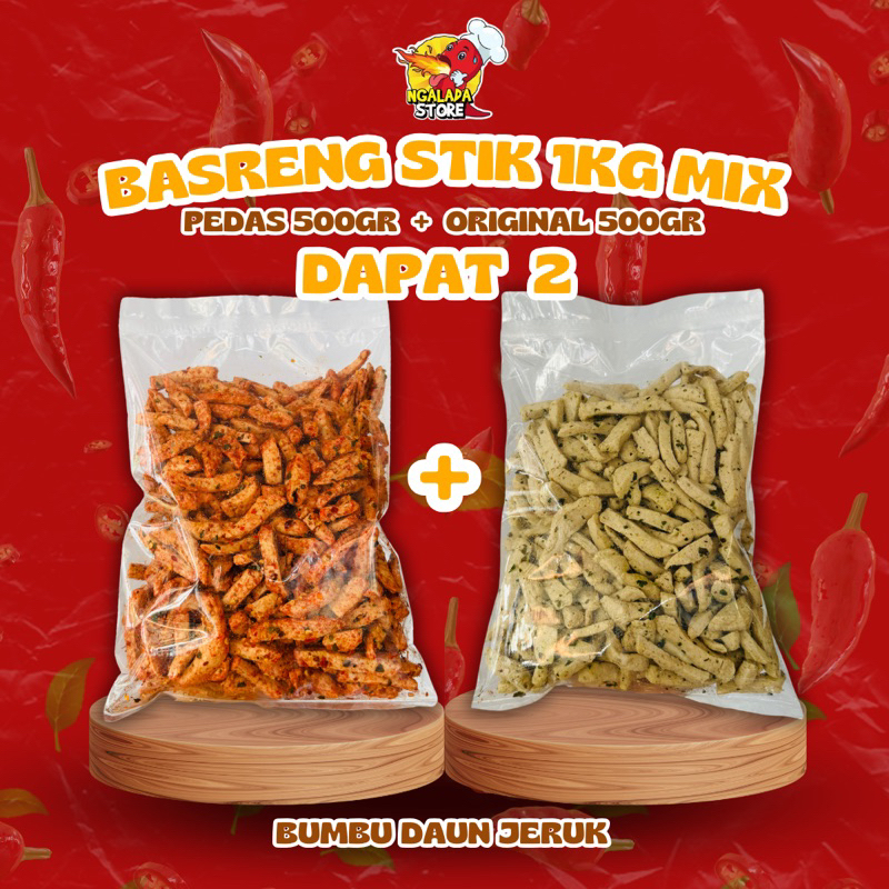 

BASRENG STIK 1KG MIX RASA (PEDAS 500GR+ORIGINAL 500GR)