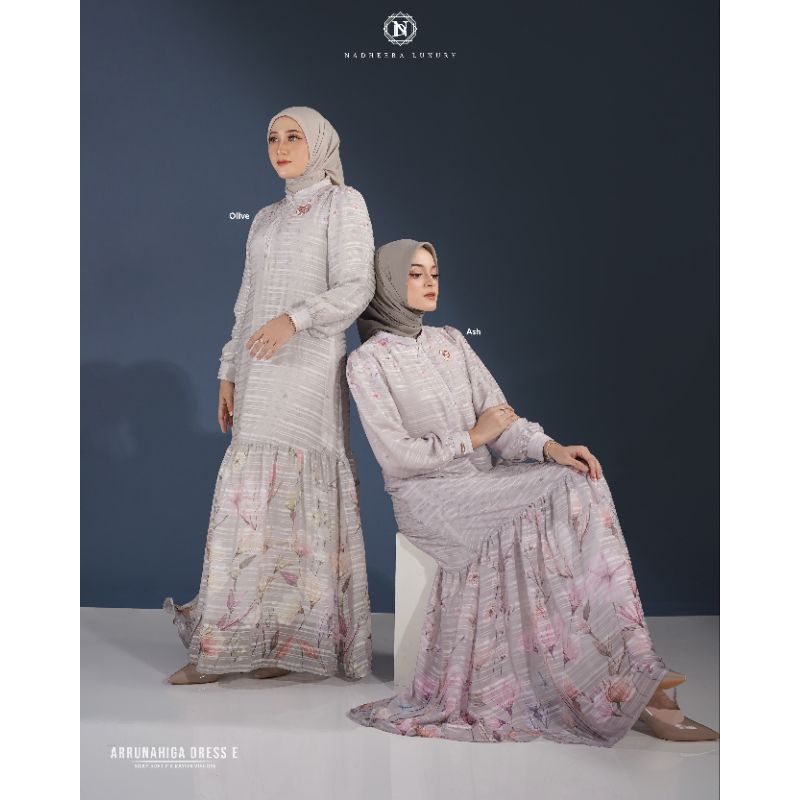[NEW] ️️✔️ COD | ARRUNAHIGA DRESS E • NADHEERA LUXURY / Gamis Dress Motif Salur Bunga Cantik Soft Si