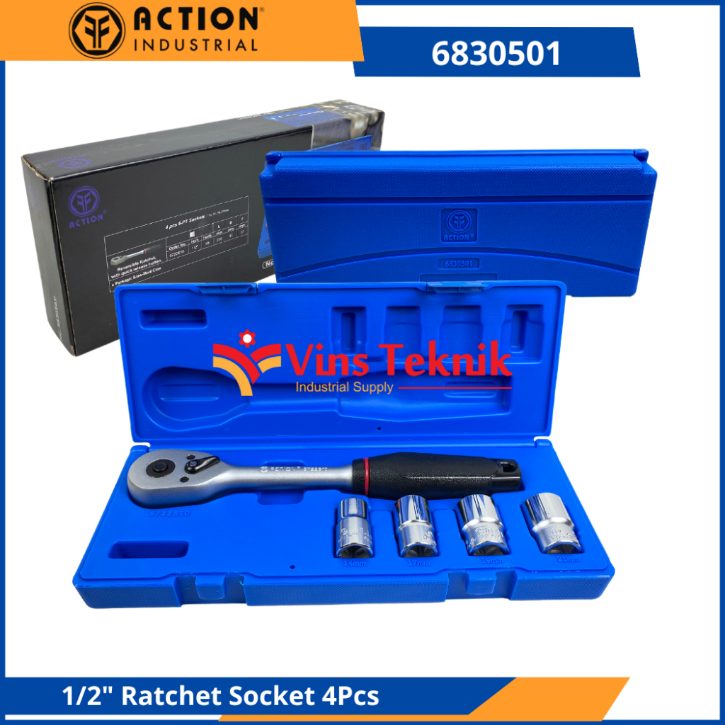 Kunci Socket 1/2" Set Kunci Sok Shock Reversible Ratchet Set ACTION 6830501