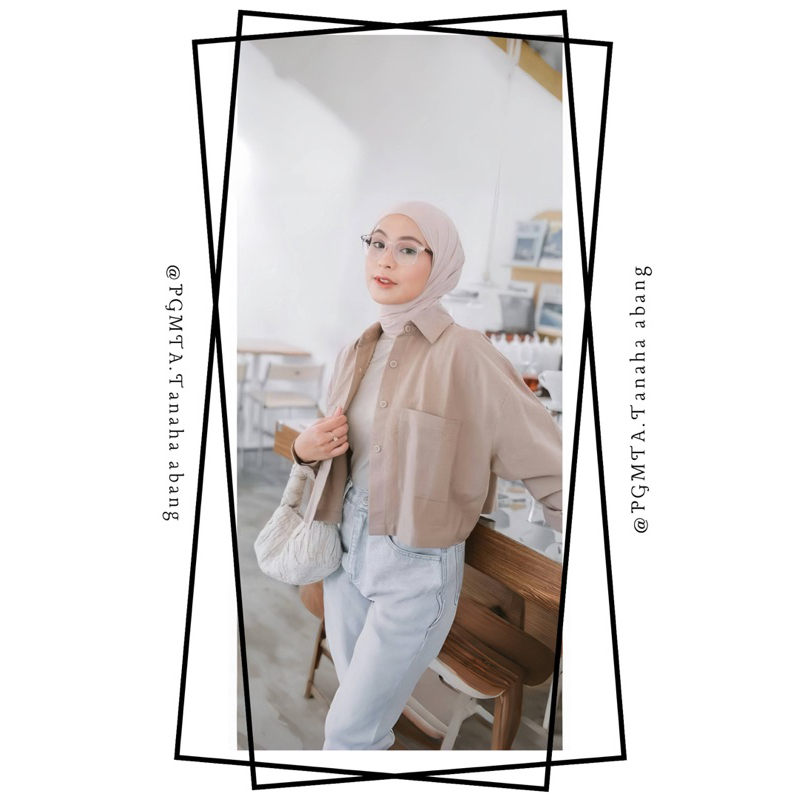 PGMTA - Crop top Shirt Linen - Kemeja Crop top - Oversized Shirt Linen