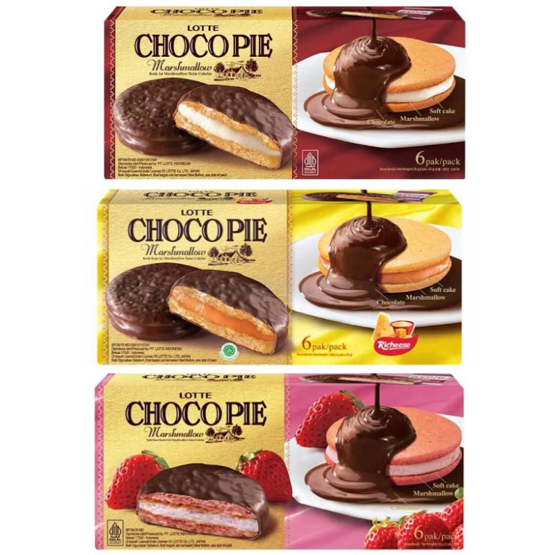 

Lotte CHOCO PIE Marshmallow sandwich pie coklat cheese keju strawberry