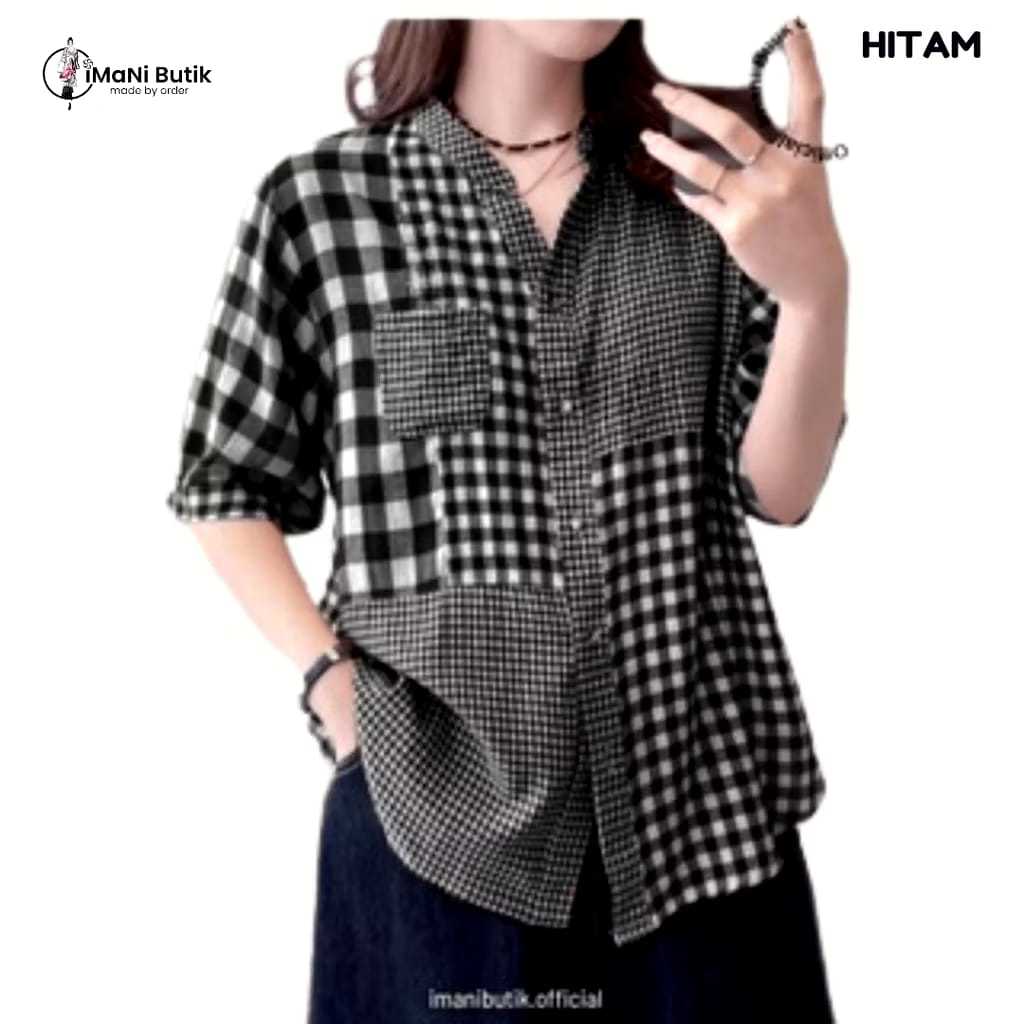 Baju Atasan Wanita terbaru Kemeja Kerja Premium Style Korea Kemeja Kotak Wanita S M L XL XXL