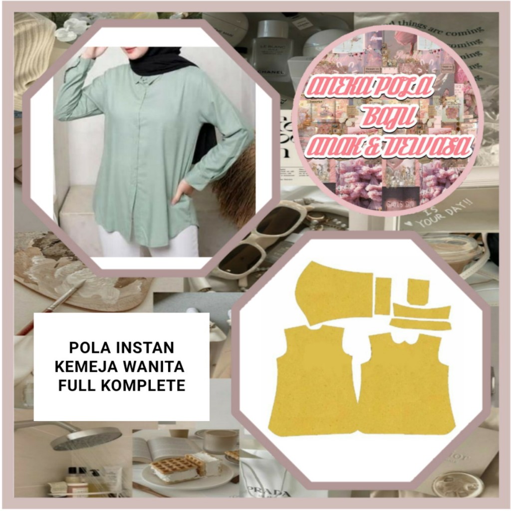 Pola Kemeja Wanita Full | Pola Baju Wanita | Pola Instan | Pola Jiplak | Pola Jahit |