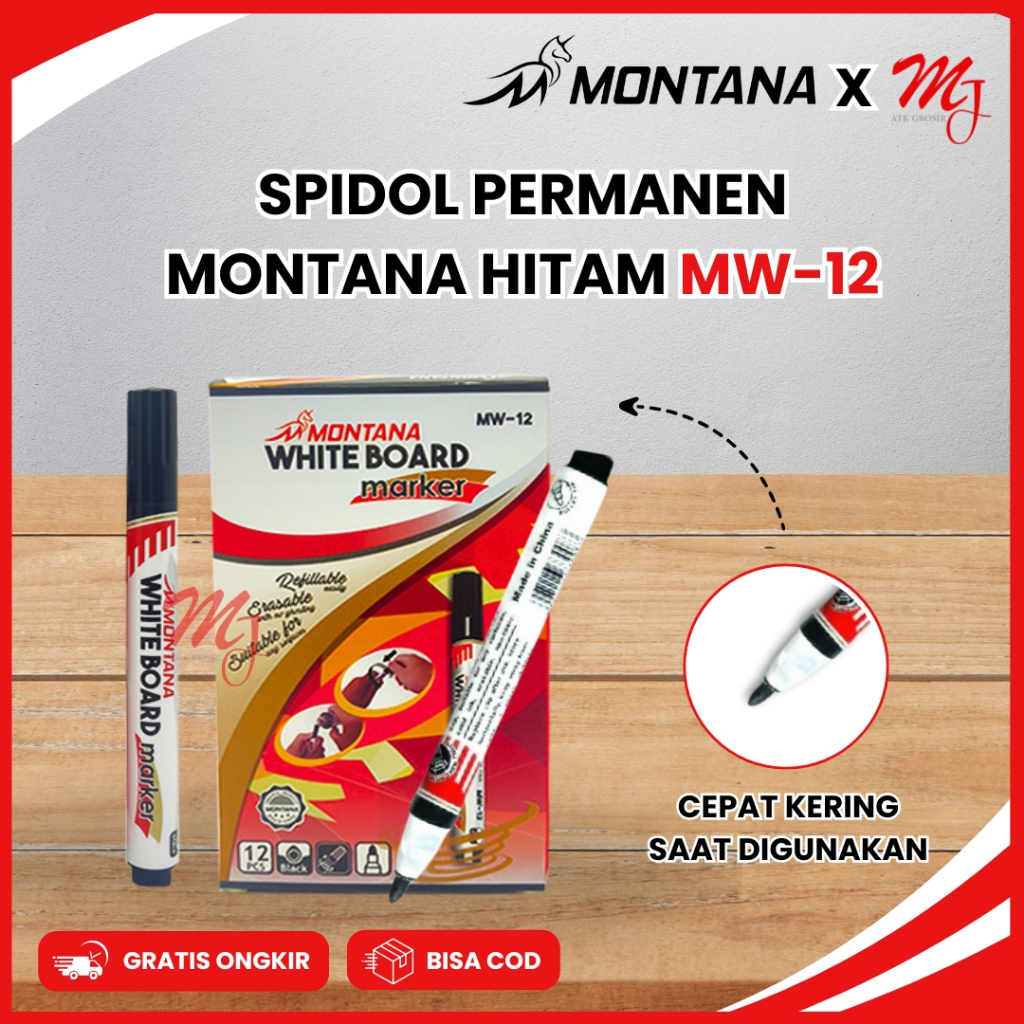 

(12 pcs) Whiteboard / Spidol Hitam Papan Tulis Montana WB MW-12 1 lusin