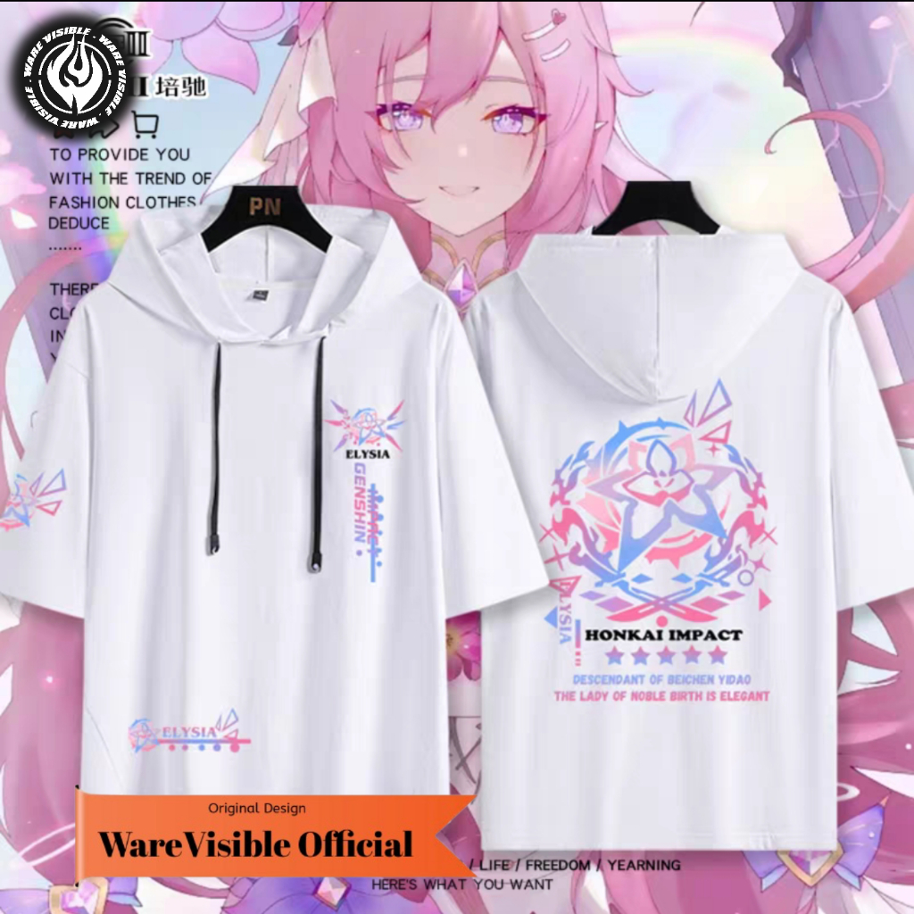 WareVisible Jacket Hoodie Lengan Pendek HONKAI IMPACT ELYSIA Pullover Oversize Korean Style Unisex P