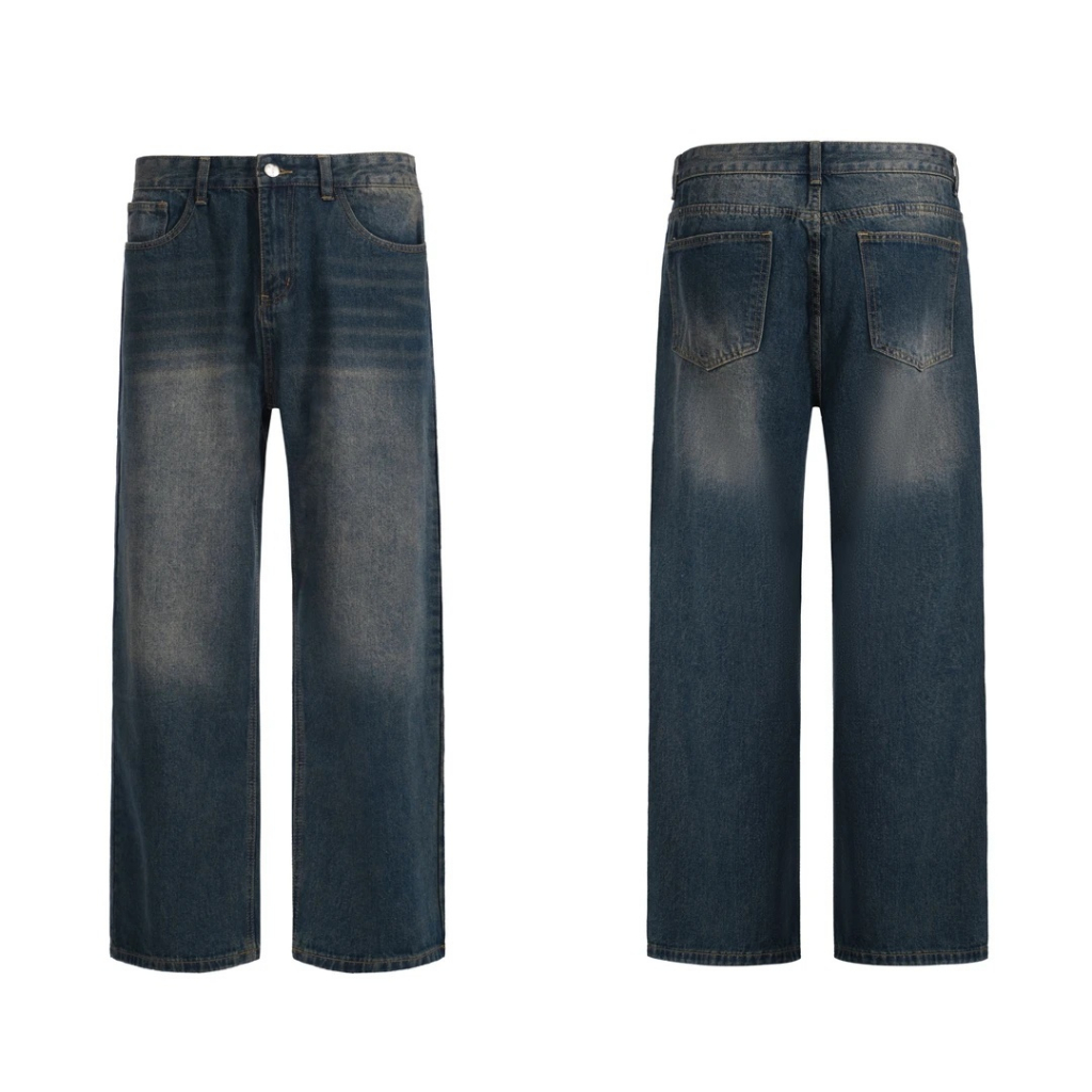 celana jeans pria baggy straight pants skena denim standar denim selvedge gombrong jumbo cowok loose