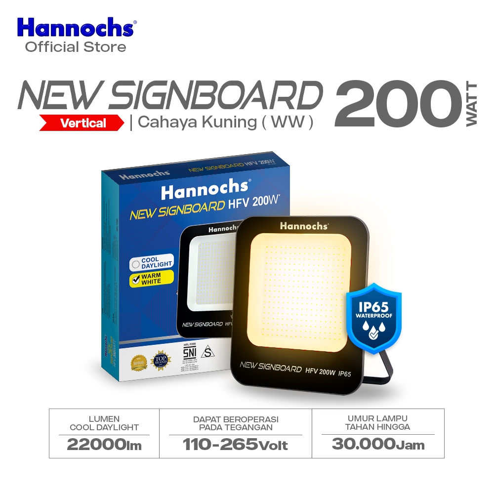 Hannochs Lampu Sorot LED Flood Light New Signboard HFV 200W Cahaya Kuning (Model Vertikal)