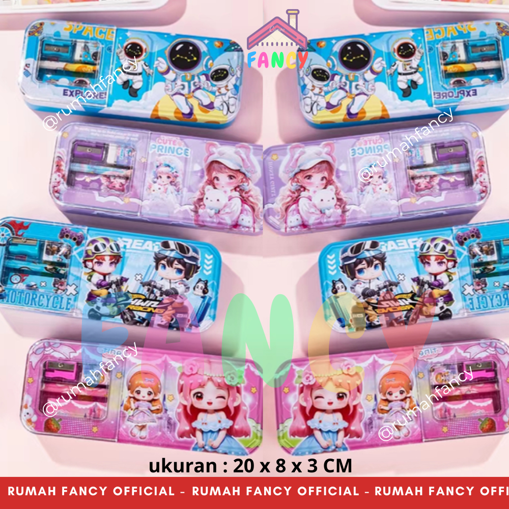 

[[FREE BUBBLE+DUS] Tempat Pensil Kaleng / Kotak Pensil Besar 2 susun FREE Set Alat Tulis B 829 MOMO GIRL / ASTRONOUT