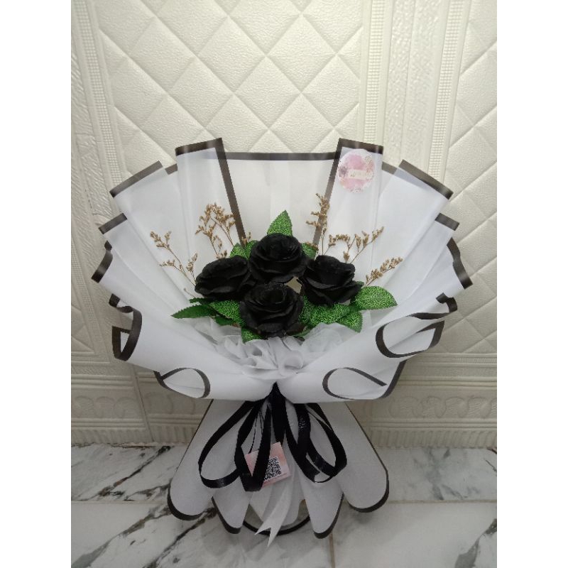BUCKET BUNGA MAWAR HITAM || BUNGA PALSU || ARTIFICIAL FLOWERS WISUDA GRADUATION SEMPRO ULTAH ANNIVER