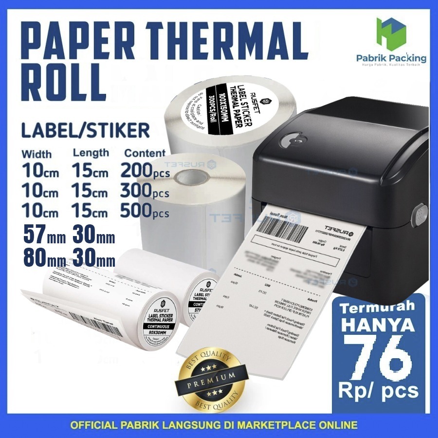 

GROSIR KERTAS THERMAL LABEL STICKER RUSFET printer stiker barcode POS A6