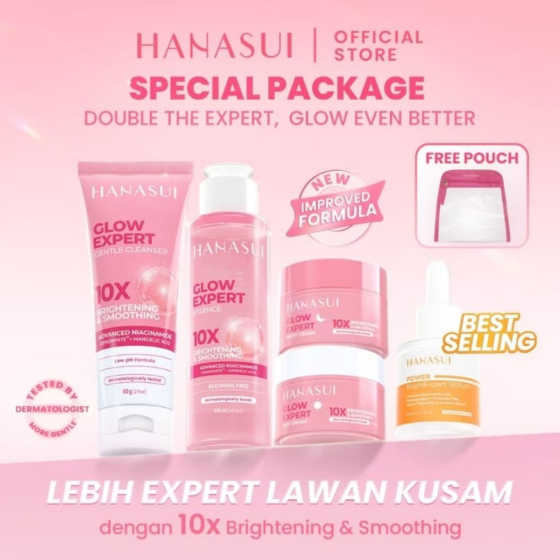 [FREE GIFT] Sepaket Hanasui Glow Expert / Flawless Glow 10 | Paket wajah Cerah Glowing