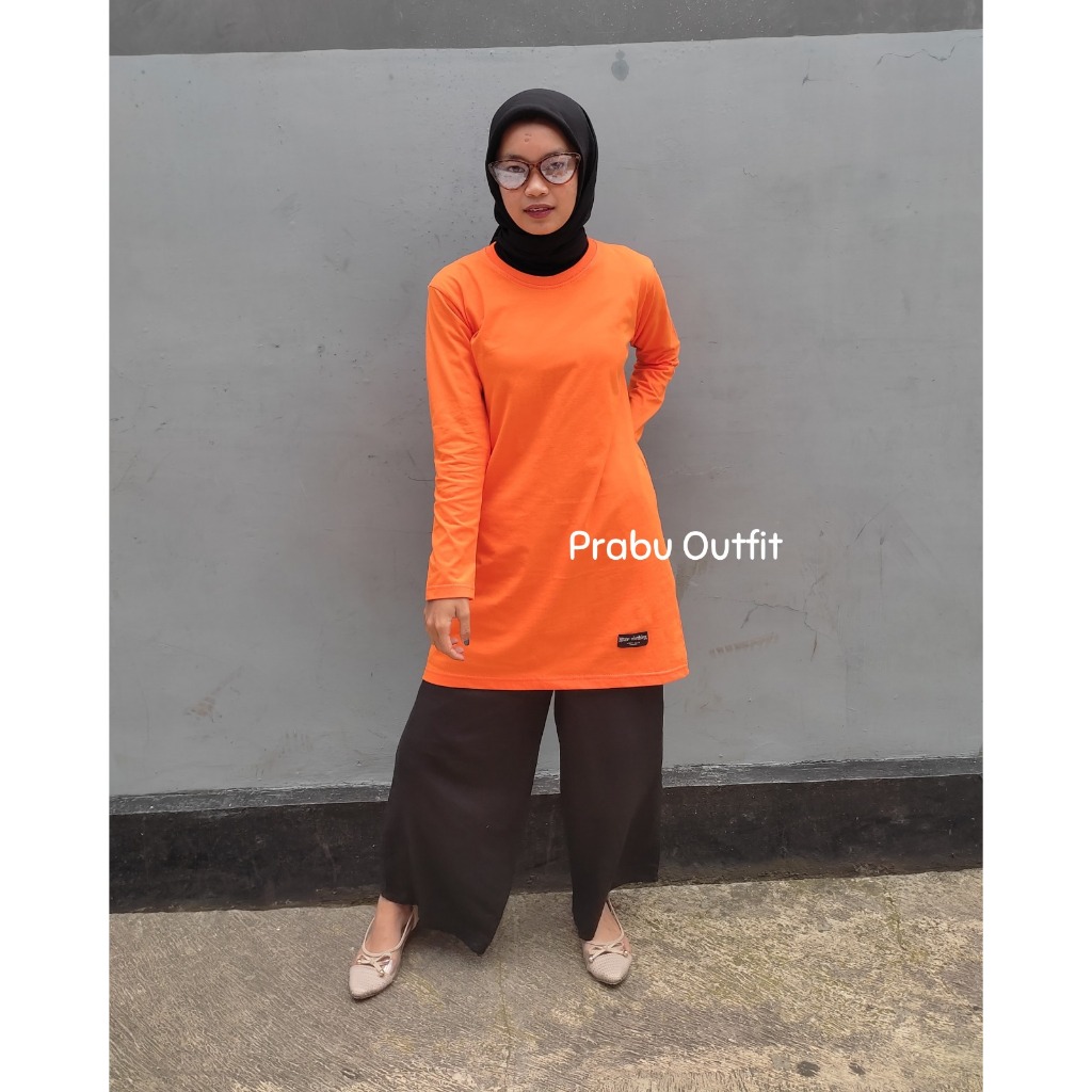 Prabuoutfit - Tunik kaos katun combed 24's Orange - kaos atasan wanita - kaos polos oversize wanita 