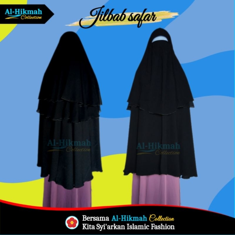 Jilbab Safar Al-Hikmah Collection Jilbab Cadar Resleting Jetblack L | Jilbab Safar Berpurdah bisa co