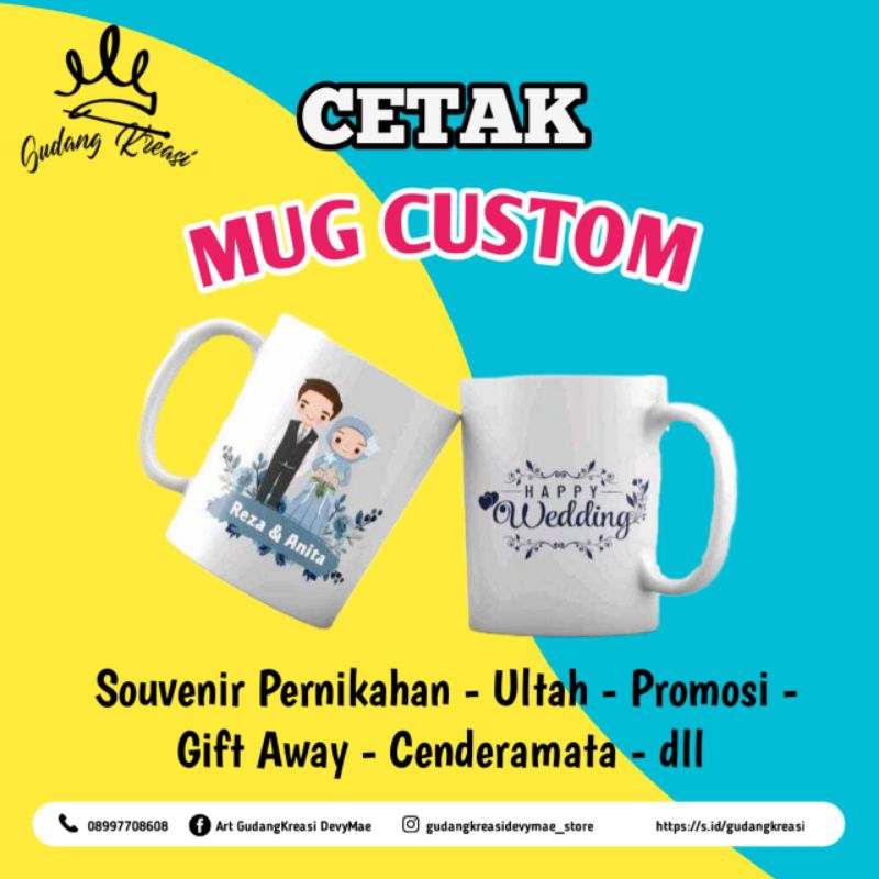 Mug Custom Keramik Design Custom Souvenir Cenderamata/ Kado Gelas Ulang Tahun/ Pernikahan/ Wisuda Bi