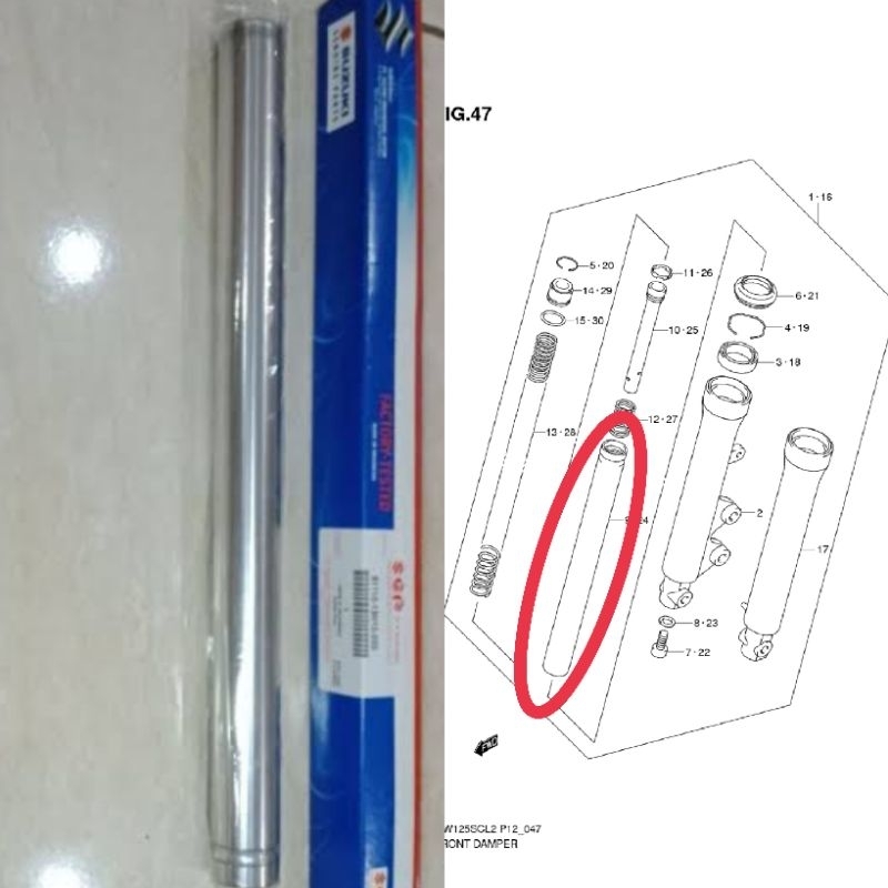 inner tube as sok besi sok shock sokbreker shockbreaker depan Suzuki SKYWAVE ORI SGP