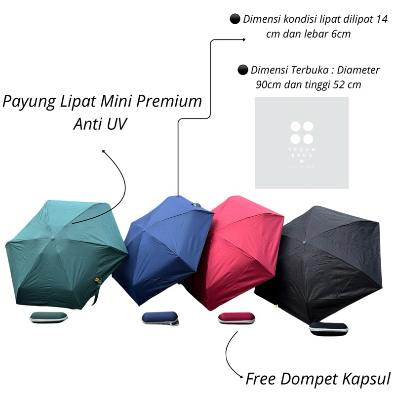 Payung Lipat Mini Premium Dengan Lapisan Anti UV Free Dompet Kapsul