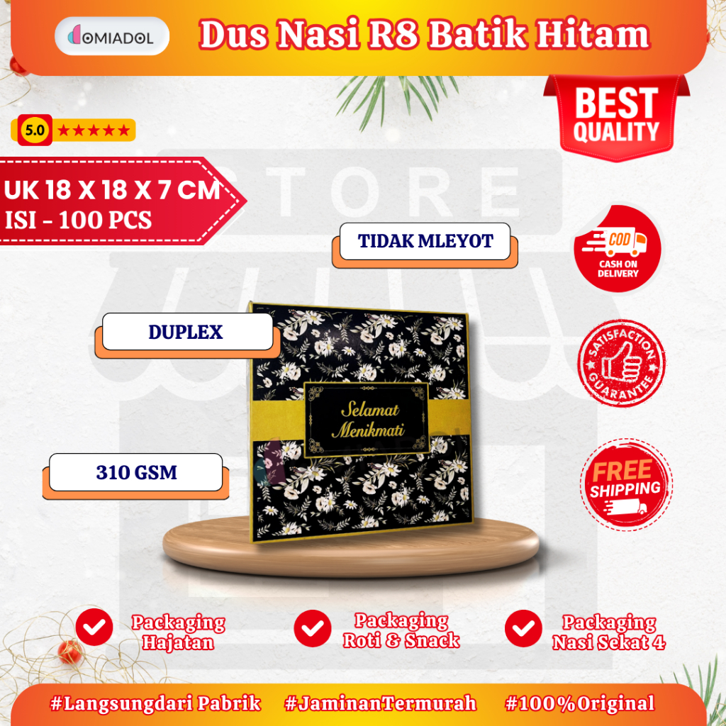 

Box Dus Nasi Kotak R8 Motif Batik Hitam Premium - Ukuran 18x18x7 cm - Isi 100 Pcs