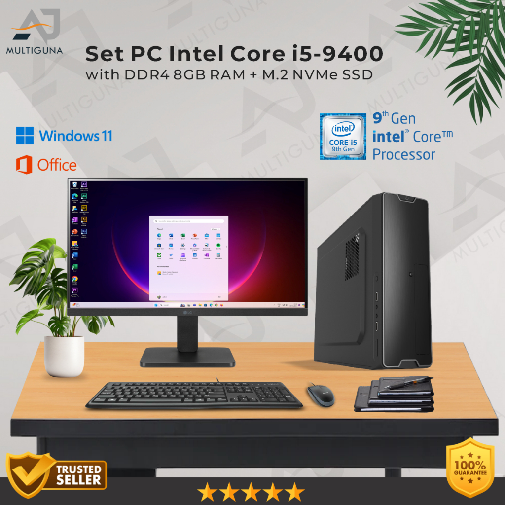 Set CPU PC Slim Intel Core i5-9400 Gen-9 RAM 8GB SSD Rakitan Office || Frameless