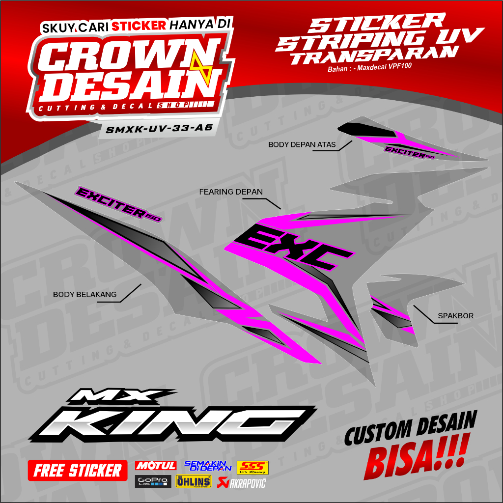 Striping Transparan MX King 150 Exciter Racing Striping Semifull Yamaha MX King 150 Exciter - SMXK-U