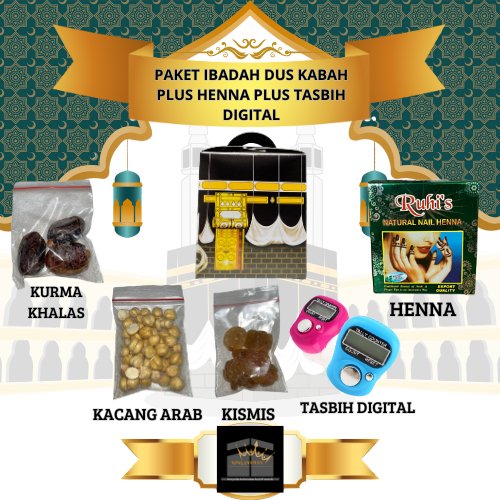 

OLEH-OLEH HAJI DAN UMROH PAKET IBADAH DUS KABAH PLUS HENNA PLUS TASBIH DIGITAL
