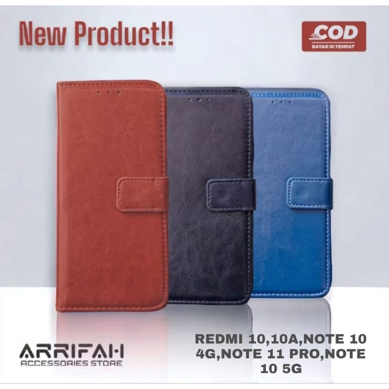 CASE FLIP COVER REDMI 10 , 10A ,  NOTE 10 4G,  NOTE 11 PRO, NOTE 10 5G WALLET HP BAHAN KULIT