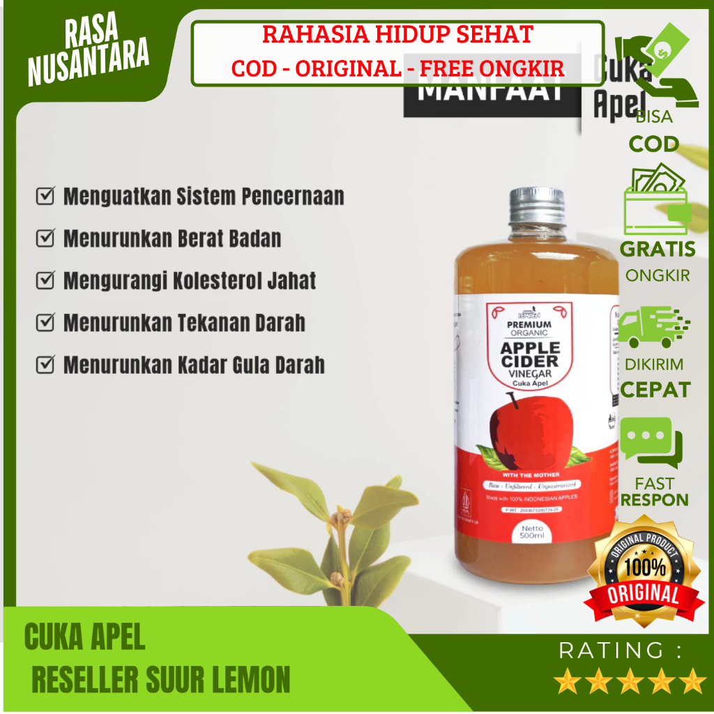 

CUKA APEL ORIGINAL BY SUUR LEMOEN (FREE ONGKIR) CUKA APEL 250ML,500ML,1L UNTUK KESEHATAN & DIET CUKA APEL TAHESTA PREMIUM CUKA APEL VINEGER WITH MOTHER ORGANIK TANPA CAMPURAN BUKAN BIORGANIK