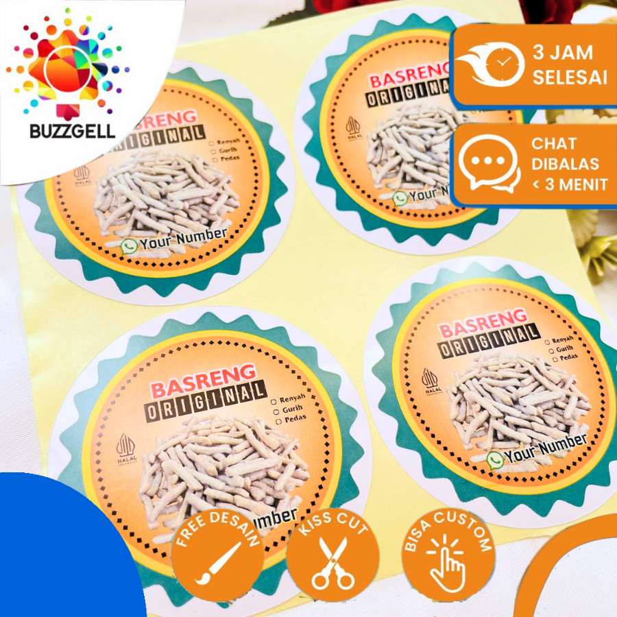 2-4 Stiker Label Kemasan Sticker Jajanan Snack Viral Basreng Label Pouch Makanan Chromo Bulat Murah