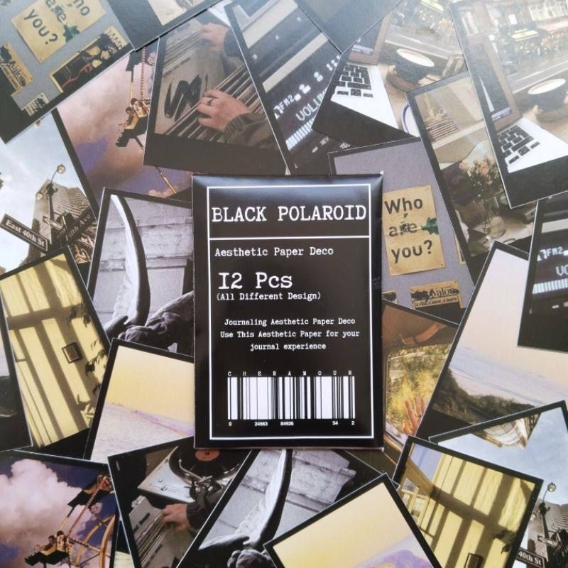 

[ ] 12pcs BLACK POLAROID STYLE PAPER DECO / Aesthetic Deco Paper / Journaling deco paper / Polaroid deco / Paper deco Aesthetic