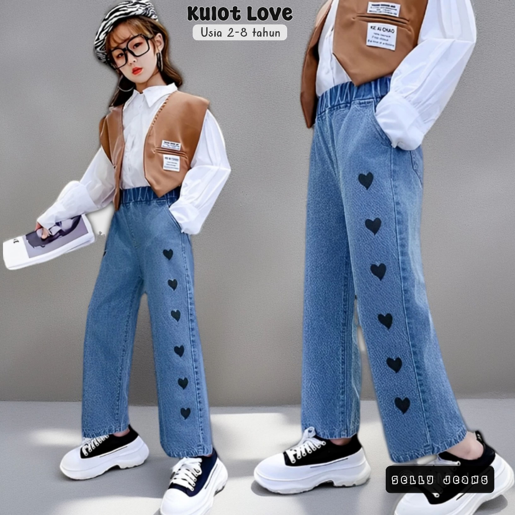 Kulot Love Anak Perempuan Kulot Love Jeans Anak Perempuan | Celana Love Bordir Anak Snow Blue