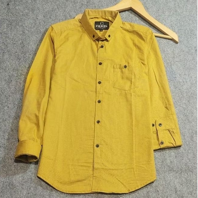 Kemeja Pria Basic Polos Panjang Mustard