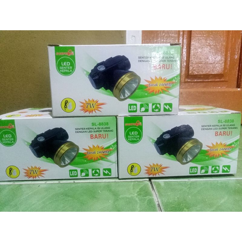 SENTER KEPALA SUNPRO SL-8838,SENTER KEPALA CAHAYA KUNING 7W
