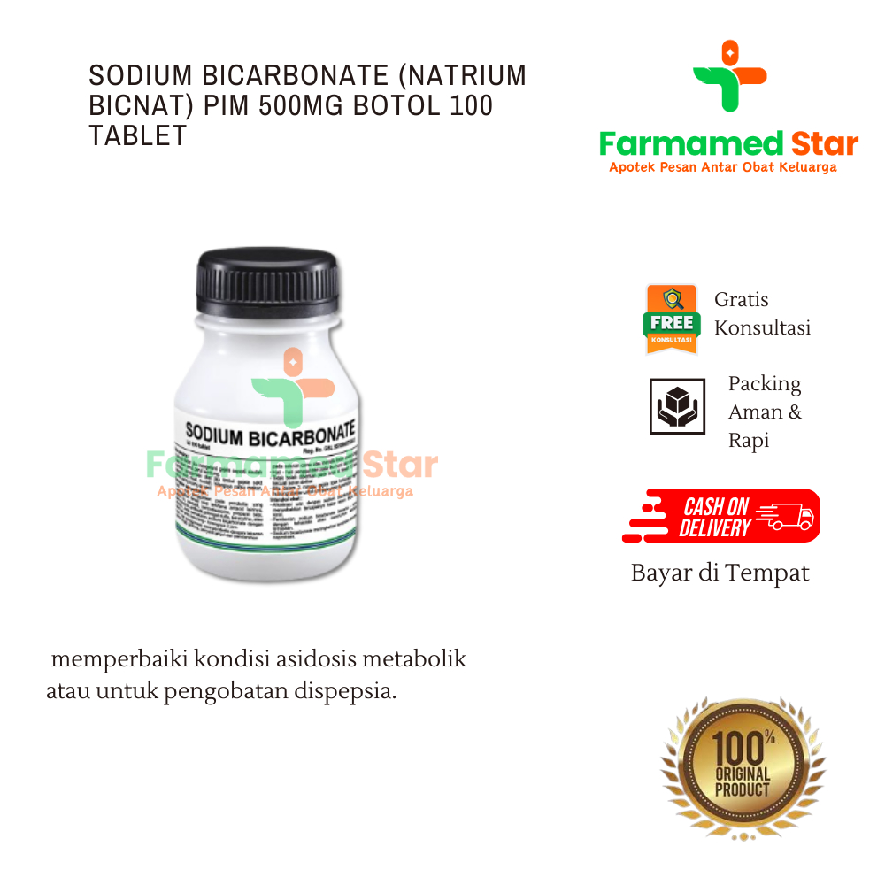 SODIUM BICARBONATE (NATRIUM BICNAT) PIM 500MG BOTOL 100 TABLET