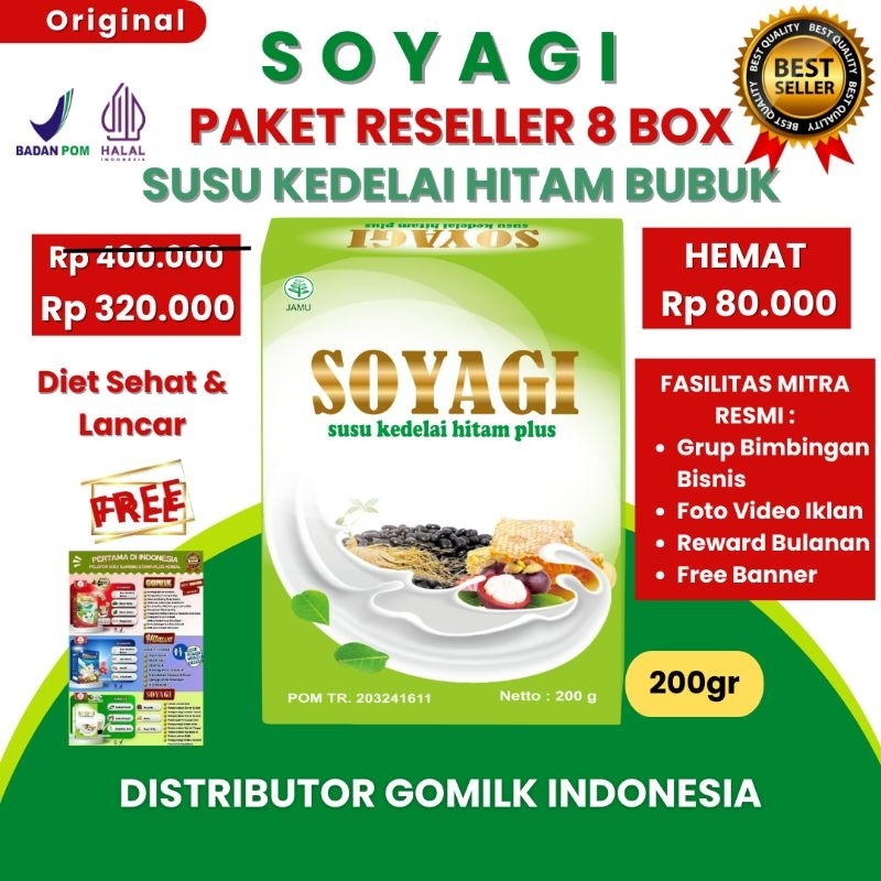 

[BISA COD + GARANSI] [GRATIS BANNER] [PAKET RESELLER 8 BOX] SOYAGI Susu Diet Herbal Kedelai Hitam