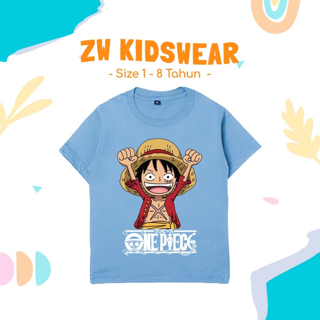 ZEEYAA WALKER -T-SHIRT SABLON ONE PIECE//BAJU MONKEY D.LUFFY//1-8 TAHUN LAKI-LAKI/PEREMPUAN/KATUN 30