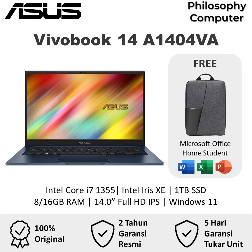 Laptop Asus Vivobook 14 A1404VA Intel Core i7 1355 16GB 1TB 14.0 Full HD Windows 11 +OHS