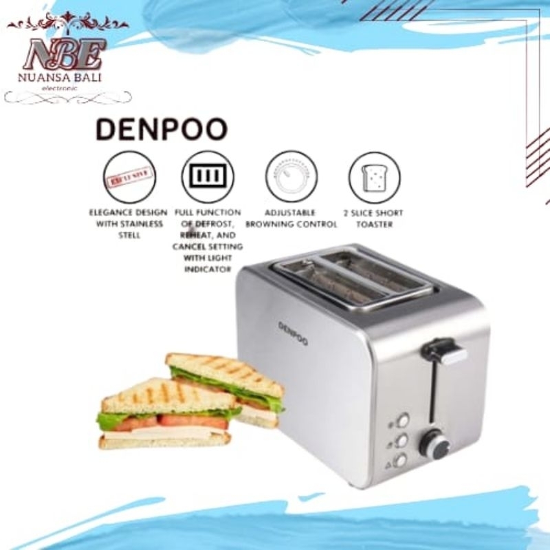 Denpoo Toaster 2 Slot DT-025 - Stainless Steel SS304, 7 Tingkat Suhu, 600W