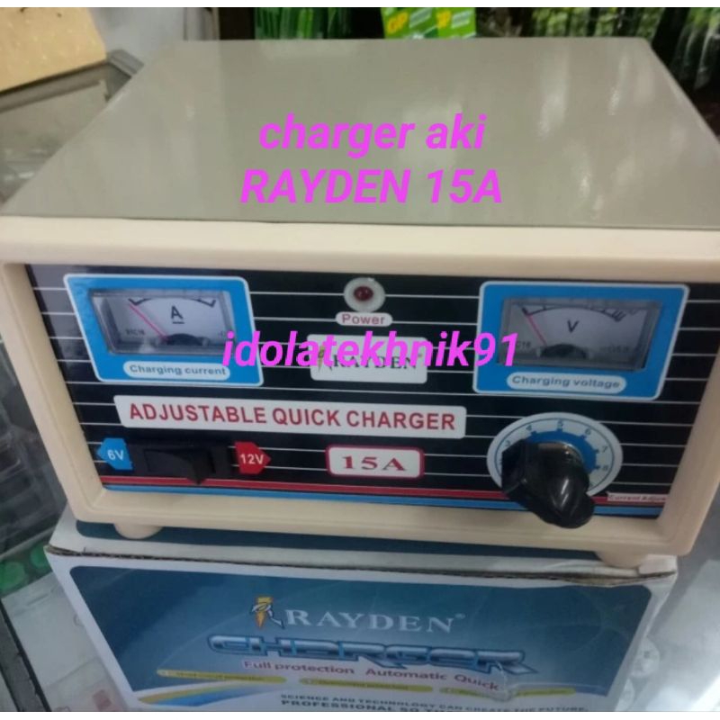 Charger aki 15 amper merek rayden input ac 220voll Charger aki mobil dan motor harga murah