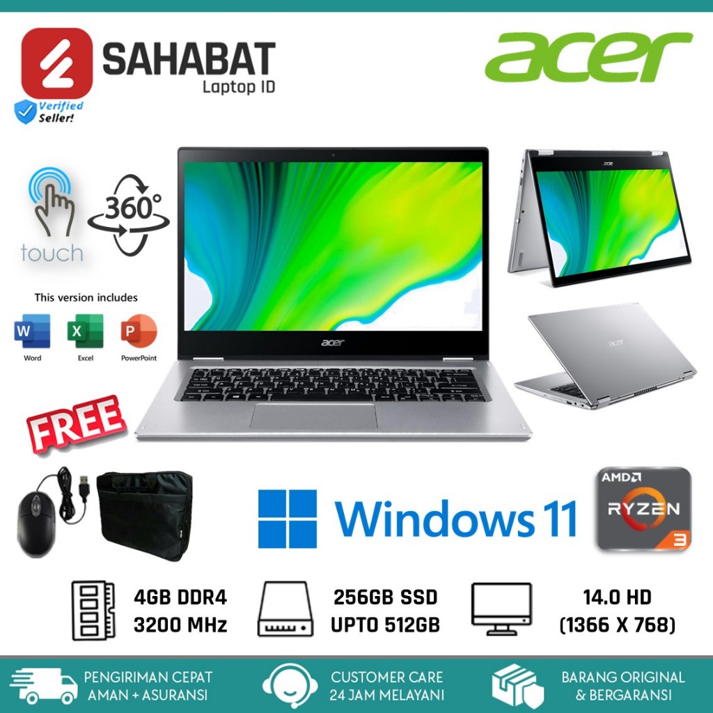 Laptop Acer Aspire Spin 3 Sp314 Amd Ryzen 33250u Ram Laptop 4gb 256gb 14.0 Touch Windows 10