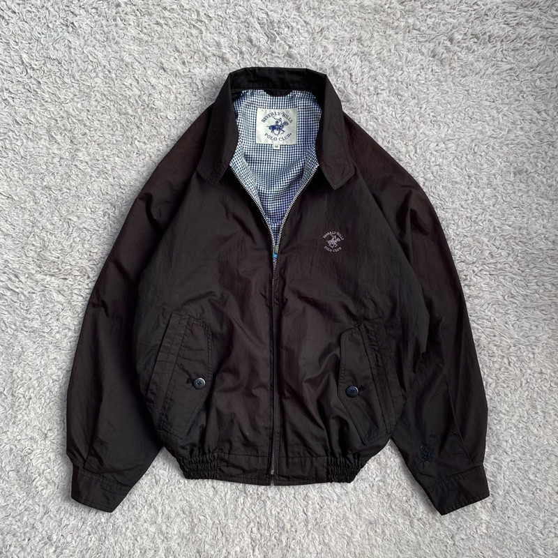 VINTAGE JACKET BEVERLY HILLS POLO CLUB BHPC - BLACK HARRINGTON WITH TARTAN INNER - Harrington polo -